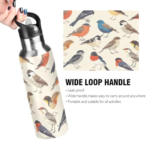 YETTASBIN Bird Water Bottle with Straw Lid 32oz Leakproof Vacuum Insulated Stainless Steel Sport Water Bottles for Gym, School, Travel