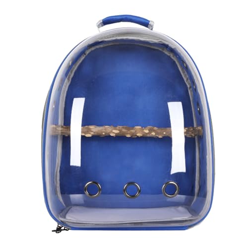 Transparent Parrot Backpack: Wooden Perch, Shoulder Strap, Breathable. Ideal for outings with Parrots, Magpies, & Birds. Comfortable & Spacious. (Dark Blue-1) - color: Dark Blue-1