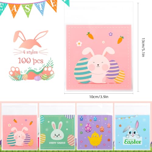100 PCS Self Sealing Clear Easter Ziplock Bags, Easter Cellophane Treat Goodie Snack Party Favor Ziplock Cookie Bags Holiday Candy Bag Plastic Gift Bags for Gift Giving Wrap - color: 100 easter bags
