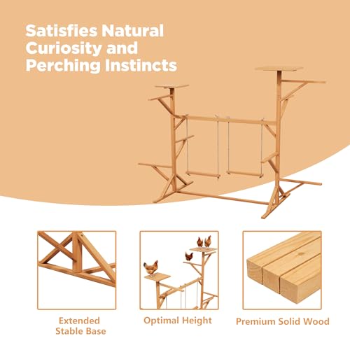 Wooden Chicken Roosting Bars Multi-Level Chicken Perch with Swings for Coop | for 8-12 Chickens, Let Chickens Run, Play & Stay Healthy, Ideal for Backyard Coops & Farms