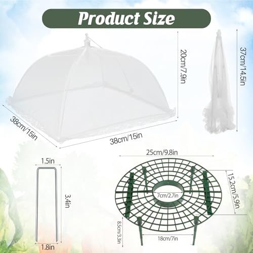 4 Sets Strawberry Plant Support with Mesh Plant Cover,Strawberry Growing Racks Sets with Iron Plant Nails and Storage Bag for Garden Strawberry Vegetables(White Net - Round) - color: White Net - Round
