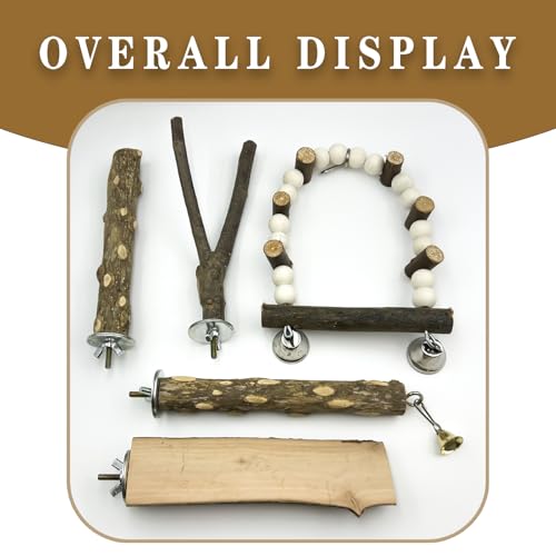 5Pcs Natural Wooden Bird Perch Set – Parrot Perch Toys, Bird Cage Perches, Cage Accessories for Budgies, Cockatiels, Lovebirds, Finches, and Other Small to Medium Birds - size: 5PCS-A