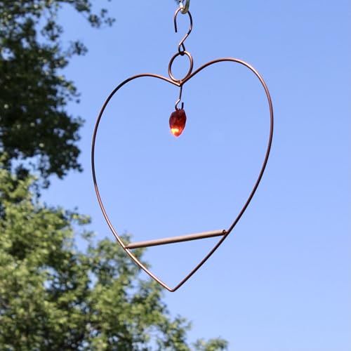 Tweet Heart Hummingbird Swing - Copper - Wooden Dowel | Decorative Jewel Heart - Hummingbirds Guard Their Feeder - Copper Finish Frame - color: Copper