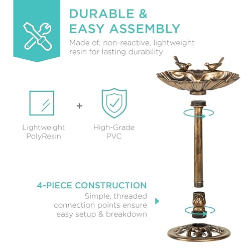 32inch Antique Bird Bath Outside Garden Weather Resistant Polyresin Backyard Expressions - color: Bronze