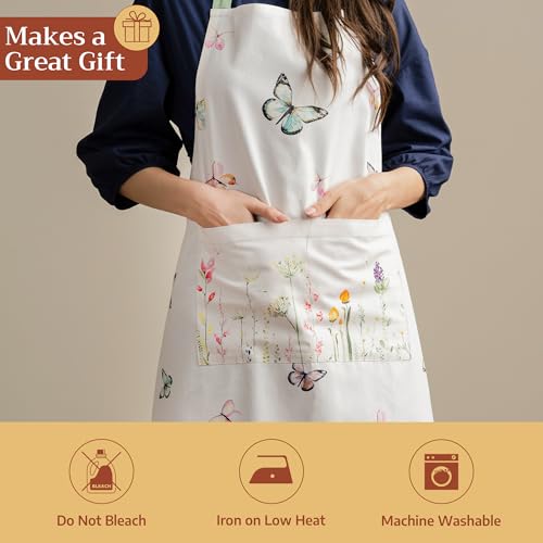 Maison d' Hermine Aprons for women with Pocket 100% Cotton (27.50"x31.50") | Adjustable Neck Strap & long ties Apron Men Chef Wedding Cooking Gardening Server Maid - color: 041 - Botanical Fresh