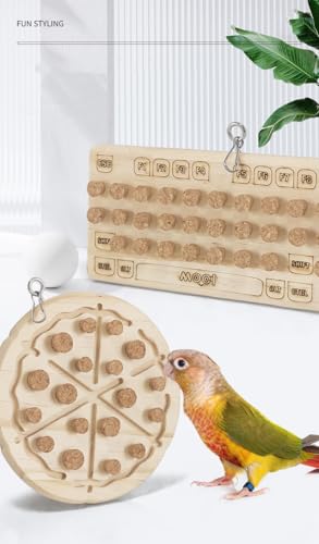 LOS ANDES Parrot Chew Toy with Soft Corks, Wooden Biting Training Toy and Foraging Bird Toys,Bird Cage Accessories, Parakeet Toys - size: Pizza
