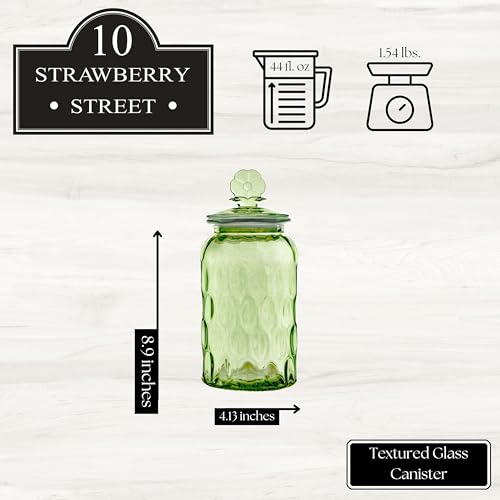 10 Strawberry Street Textured Glass Flower Canister, Dimpled Round, Sage, Set of 2 - color: GREEN FLOWER TOP