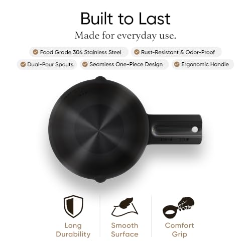 Color Up 2 Cup Measuring Cup, 480ml Black Stainless Steel Metal Measuring Scoop, Easy-Pour Spouts, Engraved Markings, for Dry & Liquid Ingredients - size: 2 Cup (480 ml) Black