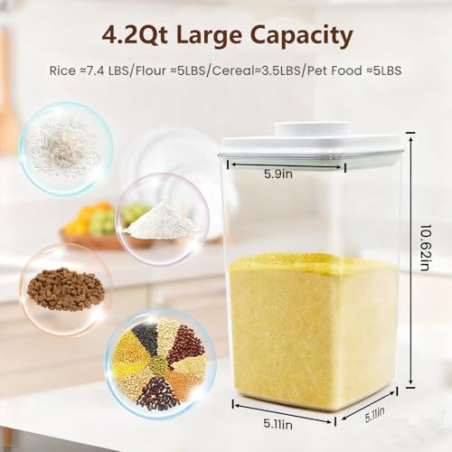 Melovom Pop Airtight Food Storage Containers Set with Lids, Large 4.2Qt/4L Food Containers with Scoop, Kitchen Pantry Organization and Storage, BPA Free Stackable Cereal Container (2 * 4.2Qt) - color: gray, 2*4.2Qt