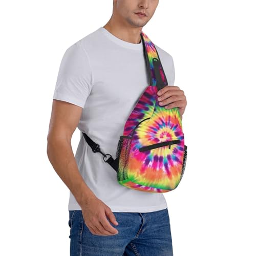 Tie Dye Sling Backpack Crossbody Shoulder Bag Chest Bag Travel Chest Pack Casual Daypack For Women Men Hiking Sports Working - color: Black6