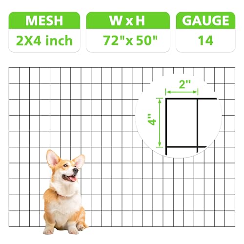 Black PVC Coated Welded Wire Fencing,2"x4" 14 Gauge,72inch H x 50ft L Garden Wire Fence Roll,2/3/4/5/6ft Tall x 50/100 ft Long Hardware Cloth Metal Mesh for Yard,Farm,Chicken,Dog,Vegetable Protection - color: Black, size: 2"x4" 72inx50ft