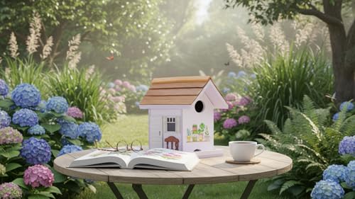 Spring Melody Wren House, Shingle Roof Composite Material Nesting Box, Hanging Birdhouse for Outside,Sparrow, Chickadee, Birdhouse for Outdoor, 5 Years Weatherable Bird Box on Post for Pole