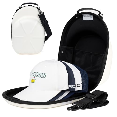 Golf Hats Baseball Caps Travel Case - Hat Carrier & Organizer | White Hard-Shell | Fits 6 Caps | Protect Hats | Ventilated EVA, Double Zipper, Handle & Strap