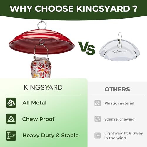 Kingsyard Metal Squirrel Baffle for Bird Feeders Hanging, Rain Guard Cover | 11 in, Chew-Proof & Squirrel-Proof, Ready to Use, Fits Most Feeders Outdoors, Weatherproof, Easy to Clean, Red - color: Red