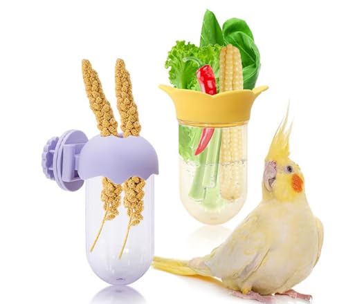 2Pcs Bird Cage Feeder for Vegetable, Parrot Veggies Holder with Water Storage, Hanging Feeder for Canary Finch Parakeet Budgie Cockatiel Lovebird
