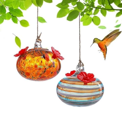 2pcs Glass Hummingbird Feeders for Outdoors Hanging with 2 Feeding Ports - color: Color-1