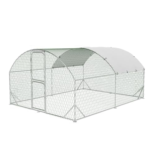Large Walk-in Metal Chicken Coop for 20 Chickens,Heavy Duty Reinforced Wire Mesh Run with All-Weather Waterproof & Anti-UV Cover,Secure Lock - Outdoor Poultry Pen for Chickens,Ducks (Dome Roof) - size: Medium Dome Roof Bottom Reinforcement