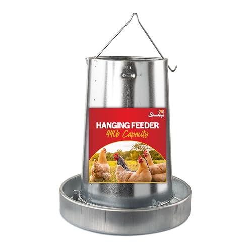 Stromberg's Metal Hanging Poultry Feeder, Galvanized Heavy Duty Steel, Holds 44 lbs, Rolled Edges for Safety, Secure Feed Flow Lock, Versatile Use Free Standing or Hanging