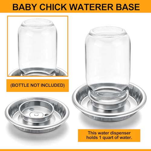 Potchen 2 Pcs Baby Chick Feeder and Waterer Base, Galvanized Steel Feeding Tray with 8 Holes, 1 Quart Compatible with Mason Jars & Standard Jars for Small Birds Chicks(Waterer) - style: Waterer