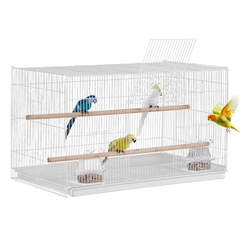 VEVOR 30-inch Flight Bird Cage, Stackable Bird Cage for Small Parrots Canaries Cockatiels Lovebirds Finches Budgies Conures Macaws Pet Travel Birdcage with Handle and Perches - color: White