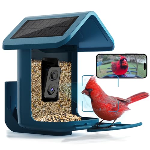 Bird Feeder with Camera Solar Powered : Smart Camera Bird Feeder 2K Live Feed Cam for Outdoor Backyard - Ai Identify Auto Capture Videos Pictures, Gifts for Birdlover Mom Dad, 2.4GHz WiFi - color: Blue