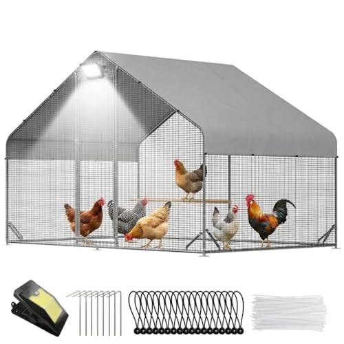 Walk in Chicken Coop with Run, Large Metal Poultry Cage for Backyard | Solar Light with 3 Modes, Waterproof & UV-Resistant Cover, Predator-Deterrent Hardware Cloth - size: 118.1"L x 78.0"W x 78.2"H