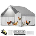 Walk in Chicken Coop with Run, Large Metal Poultry Cage for Backyard | Solar Light with 3 Modes, Waterproof & UV-Resistant Cover, Predator-Deterrent Hardware Cloth - size: 118.1"L x 78.0"W x 78.2"H