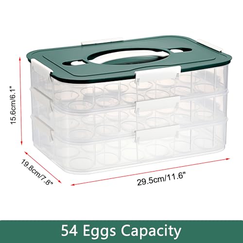 BTSKY Deviled Egg Platter with Lid, 3-Layer 54 Slots Deviled Eggs Carrier, Clear Portable Egg Holder for Fridge Reusable Deviled Eggs Tray Carton Box for Easter and Party Favor (3-Layer, Green) - color: Green, size: 3 Layer-Hold 54 Eggs