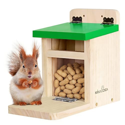 Squirrel Feeders for Outside Garden, Wooden Squirrel Feeder Box,Squirrel Feeding Stations with Green Cover, Easy to Fill Squirrel Feeding House(Green-1pk) - color: Green