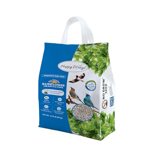 Happy Wings 15LB Sunflower Heart & Chips (Kernels) Wild Bird Food, No Waste | No Mess Feeding, High in Oil & Protein, High Fat & Energy Content, USDA & BRC-GS Approved, Cardinals, Chickadees, Finches - size: 15 Pound (Pack of 1)