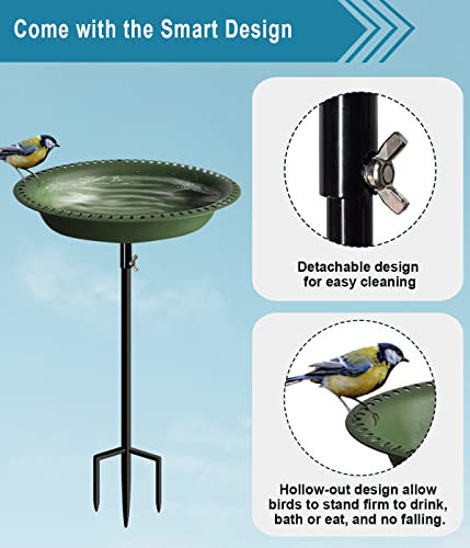 Koutemie Bird Bath for Outside 1-¼ Gallon Detachable, Deep Green, 29 Inch | Hummingbird Baths Feeders for Outdoors, Garden Freestanding Birdbath & Birdfeeder Bowl with Metal Stake for Garden Patio Yard - color: Green