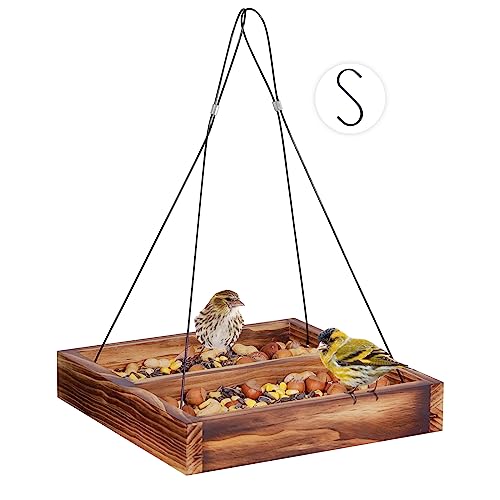 Bird Feeder Hanging Tray, Seed Tray Wooden Platform Hummingbird Feeder Hanging Tray Mesh Seed Platform for Garden Yard Outside Decoration Attracting for Wild Birds(Brown-1pk) - color: Rustic Brown