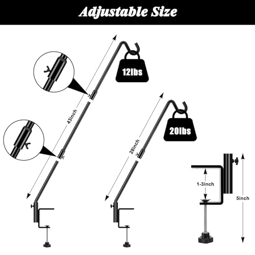 [Upgrade Version 2 Pack Bird Feeder Hanger Adjustable 43 Inch Deck Hooks for Railing 360 Degree Swivel Heavy Duty Hanging Hooks for Bird Feeders Wind Chimes - size: 43 Inch