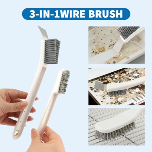 Bird Cage Cleaning Brush Kit, Bird Poop Remover Cleaning Tools Accessories for Small,Medium,Large,Tall, 4-Piece Multi Function Bird Perch Set, Includes Perch Brush, Mesh Brush and 3-in-1 Wire Brush