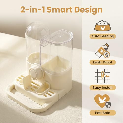 Automatic Bird Feeder and Water Dispenser Combo, 2-in-1 No-Spill Cage Mounted Parrot Food Water Bowl with Perch, Leak-Proof Bird Feeding Station for Parakeets Cockatiels Conures Lovebirds Small Birds