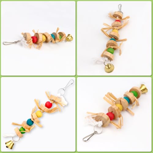 Hypeety Parrot Pet Bird Chew Bird Toys Parakeet Toys Wooden Straw with Bell Cage Swing Toys Bird Cage Hanging Accessory - color: Wooden Straw
