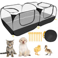Lukovee Small Animals Playpen, Foldable Pet Playpen, 73"x36"x25" | Escape-Proof Detachable Bottom, 4 Zipper Doors, Breathable, Pen for Puppy Chicken Duck Kitten Rabbits Run Outdoor Yard ,Black - color: Black - with Escape-proof Bottom