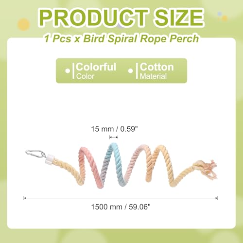 Bird Rope Perch Swing, Spiral Rope Perch Standing Pole Accessory Climbing Swing Paw Grinding 59 Inch, (Colorful) Intended for Parrot/Parakeet/Budgies/Cockatiels/Lovebirds - color: Colorful, size: 59 Inch