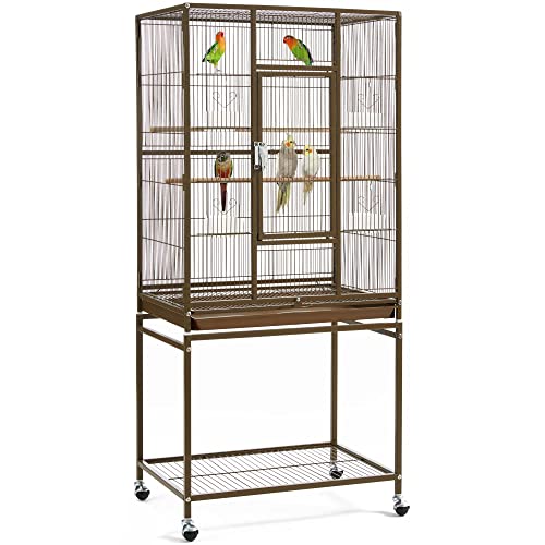 Yaheetech Wrought Iron Standing Large Parrot Parakeet Flight Bird Cage with Stand for Small Parrot Cockatiel Sun Parakeet Green Cheek Conure Lovebird Budgie Finch Canary, Palmer Green - color: Palmer Green