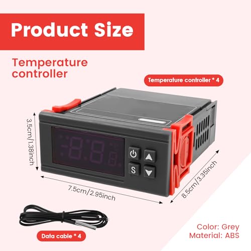 4PCS STC-1000 Digital Temperature Controller Thermostat with NTC Waterproof Sensor Probe – Dual Relay Heating & Cooling Control, ℃/℉ Display, AC 110V–220V 10A for Incubator Fridge 3D Printer Aquarium