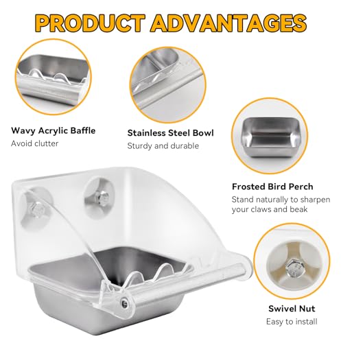 Bird Feeder for Cage,Parakeet Cage Feeder No Mess Bird Dish with Anti-Slip Stand Stainless Steel Parrot Bowl for Small Budgies Finches Canaries Cockatiels Lovebirds - color: 【Grey】