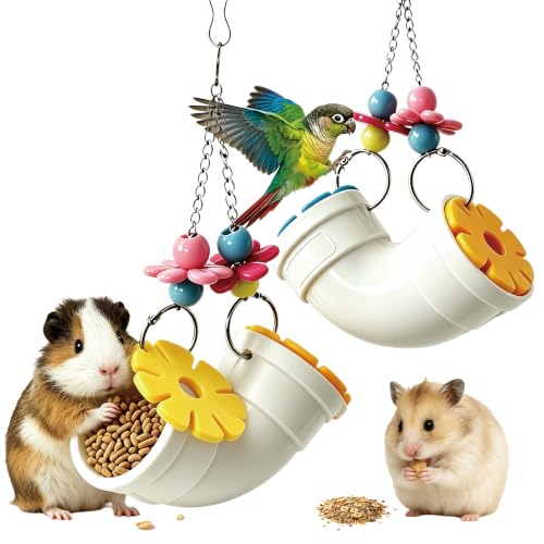 2 PCS Hanging Foraging Chew Toy Interactive Treat Dispenser, Small Animal Cage Enrichment Puzzle Feeder for Rats, Guinea Pigs, Bird,Easy to Disassemble & Clean