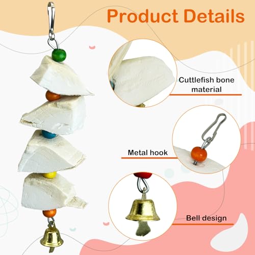 3 Pack Bird Chewing Toy Cuttlebone Parrot Toy with Bell Hanging Bird Beak Grinding Stone Parakeet Cage Accessories for Small Budgies Lovebirds Cockatiels (Block, 4 Per Skewer) - size: 4 Blocky