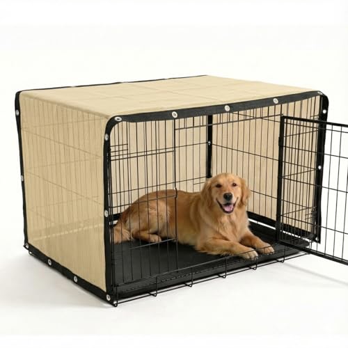 Amgo 90% UV Block Sun Shade Cloth for Dog Kennel Cover, 2' x 2' Beige Pet Playpen Sunshade with Grommets, Durable Mesh Tarp for Crate, Patio, Stable,Chicken Coop & Outdoor Privacy Screen. - color: Beige, size: 2' x 2' Custom Size