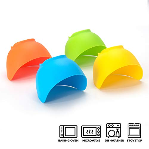 Silicone Egg Poacher Cups, 4 Pack with Stable Ring Base | Make Poached Eggs Easily on Stovetop, Microwave, Air Fryer or Oven, Easy Release, BPA-Free, Includes Oil Brush