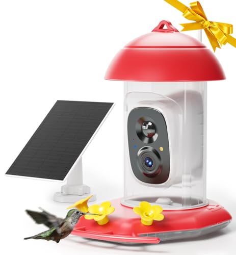 Solar Hummingbird Feeder with Camera, 2K Live Video Smart AI | 2K live video smart bird camera, AI species identification, Ant & bee proof, 3 feeding ports, Ideal gift for bird lovers