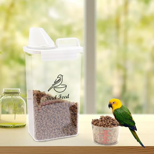 Bird Seed Storage Container Portable,2.5L/3 Qt Airtight Pet Food Container with Measuring Cup,Bird Food Container for Wild Bird Sunflower Seed-BPA Free Transparent - color: Bird