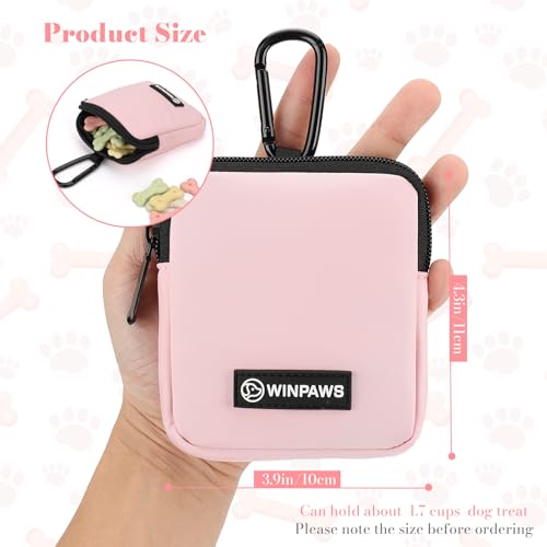 Dog Treat Pouch with Training Clicker,Waterproof Nylon Fabric Poop Bag Holders for Leashes,Hands Free Small Dog Walking Bag with Carabiner, Pet Puppy Training Walking Essentials (Pink) - color: Pink