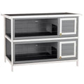 PawHut 54" 2-Story Large Rabbit Hutch Bunny Cage Wooden Pet House Small Animal Habitat with Lockable Doors, No Leak Tray and Waterproof Roof for Outdoor/Indoor Dark Grey | Wooden Pet House, Small Animal Habitat, No Leak Tray, Waterproof Roof, for Chickens