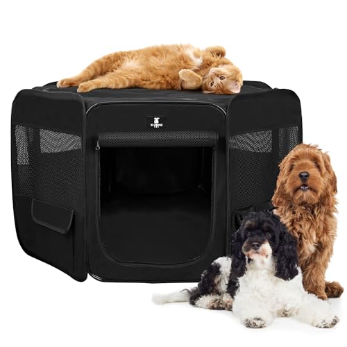 X-ZONE PET Dog Playpen Portable Pet Play Pens for Puppies, Cat, Rabbit, Chicks, Foldable Exercise Play Tent Kennel Crate, Indoor/Outdoor Travel Camping Black Large - color: Black, size: Large
